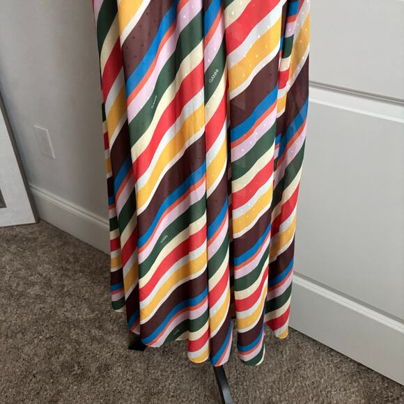 Ganni Rainbow Stripe Light Chiffon Halter Coverup Maxi Dress Georgette 6 - Picture 6 of 13